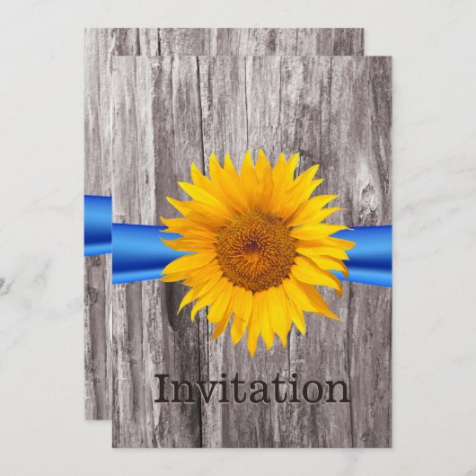 Rustikales Sonnenblumen Blauer Ribbon Brautparty Einladung (Vorne/Hinten)