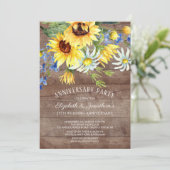 Rustikales Sonnenblumen Bouquet 25-jähriges Party Einladung (Stehend Vorderseite)