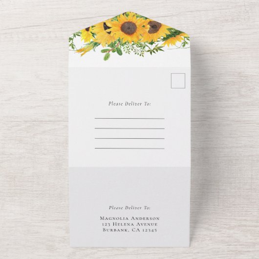 Rustikales Sonnenblumen-Brautparty All In One Einladung (Außenbereich)