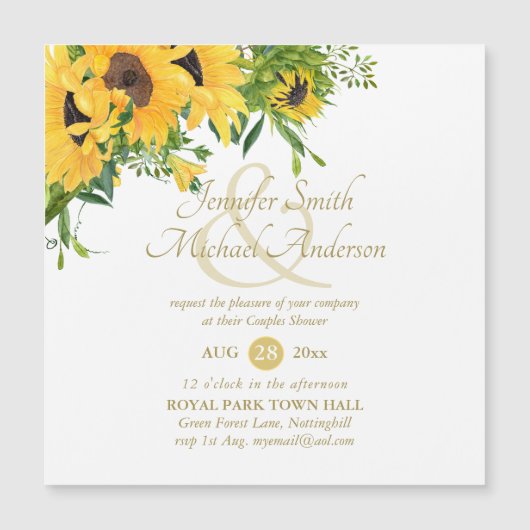 Rustikales Sonnenblumen Brautparty Ampersand Paare Magnetkarte (Vorderseite)