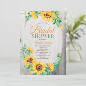 Rustikales Sonnenblumen Brautparty aus Holz und Li Einladung (Stehend Vorderseite)