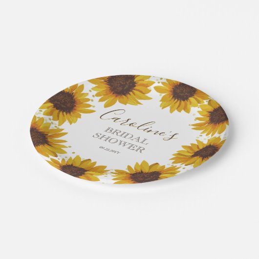 Rustikales Sonnenblumen-Brautparty Boho Wassercolo Pappteller (Schrägansicht)