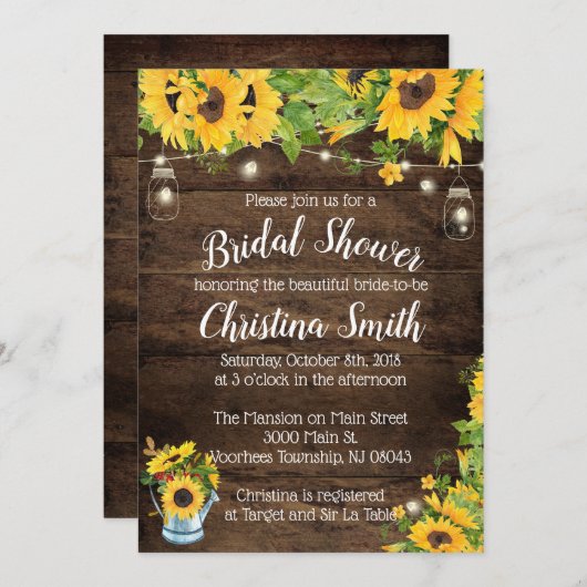 Rustikales Sonnenblumen Brautparty Einladung (Vorne/Hinten)