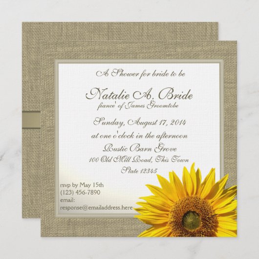 Rustikales Sonnenblumen-Brautparty Einladung (Vorne/Hinten)