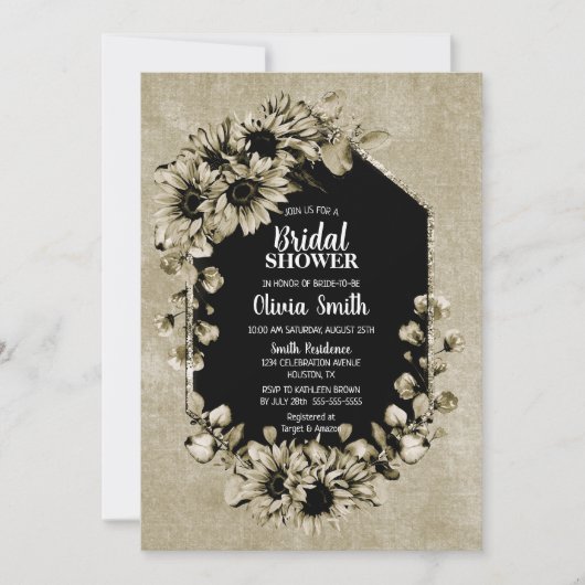 Rustikales Sonnenblumen-Brautparty Einladung (Vorderseite)