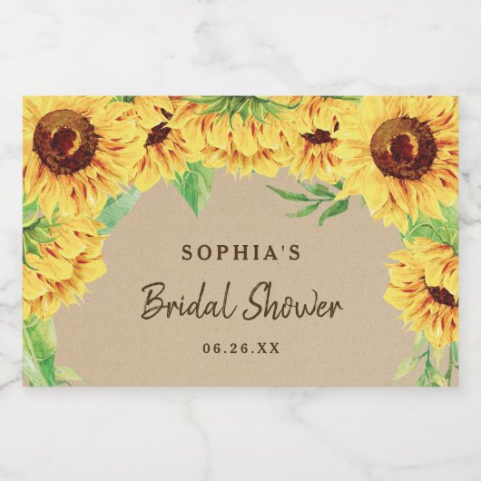 Rustikales Sonnenblumen Brautparty Sparkling Weink Schaumweinetikett (Einzelnes Label)