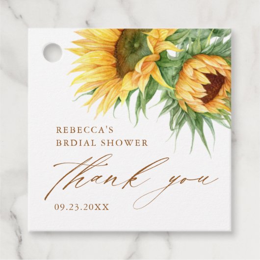 Rustikales Sonnenblumen-Brautparty Vielen Dank Geschenkanhänger (Vorderseite)