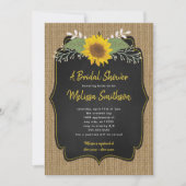 Rustikales Sonnenblumen-Burlap-Brautparty Einladung (Vorderseite)