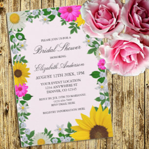Rustikales Sonnenblumen Daisy Floral Brautparty Einladung