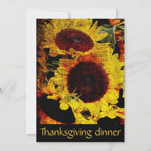 rustikales Sonnenblumen Erntedank-Abendessen-Party Einladung (Vorderseite)