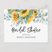 Rustikales Sonnenblumen Eukalyptus Grünes Brautpar Einladungspostkarte (Vorderseite)