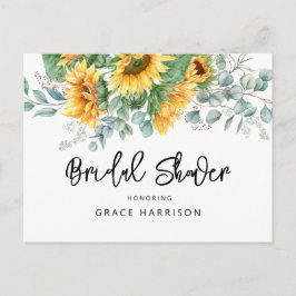 Rustikales Sonnenblumen Eukalyptus Grünes Brautpar Einladungspostkarte
