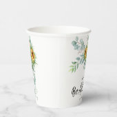 Rustikales Sonnenblumen Eukalyptus Grünes Brautpar Pappbecher (Rechts)