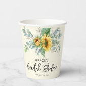 Rustikales Sonnenblumen Eukalyptus Grünes Brautpar Pappbecher (Vorderseite)