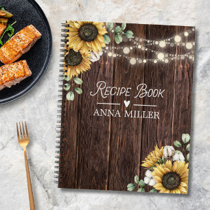 Rustikales Sonnenblumen-Eukalyptus-Holz-Rezept-Koc Notizblock