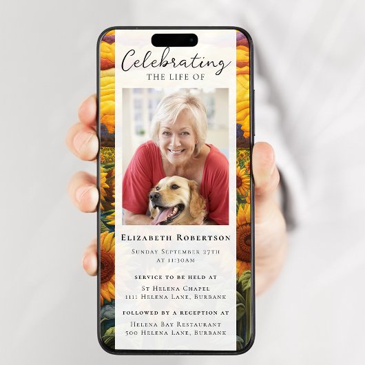 Rustikales Sonnenblumen Foto Beerdigung Digitaler  Einladung