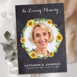 Rustikales Sonnenblumen Foto Gedenkfeier Beileid Dankeskarte