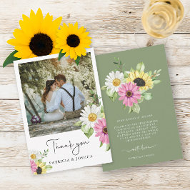Rustikales Sonnenblumen Foto Hochzeit Danke Karte