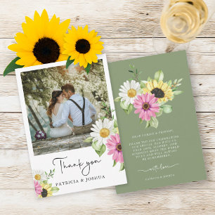 Rustikales Sonnenblumen Foto Hochzeit Danke Karte