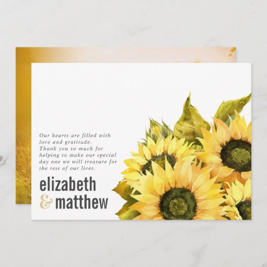 Rustikales Sonnenblumen-Foto | Hochzeit Dankeskarte (Vorne/Hinten)