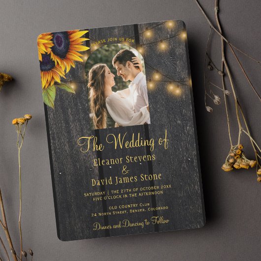 Rustikales Sonnenblumen Foto QR UAWG alles in eine Einladung