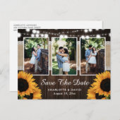 Rustikales Sonnenblumen-Foto Save the Date Ankündigungspostkarte (Vorne/Hinten)