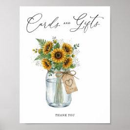 Rustikales Sonnenblumen-Glas-Karten- und Geschenke Poster