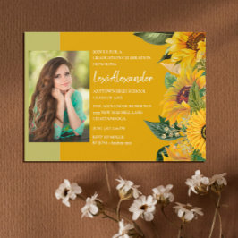 Rustikales Sonnenblumen Graduiertenparty Girl Foto Einladung