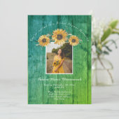 Rustikales Sonnenblumen Grünes Holz Hochzeitsstich Einladung (Stehend Vorderseite)
