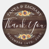 Rustikales Sonnenblumen | Hochzeit Danke Runder Aufkleber (Vorderseite)