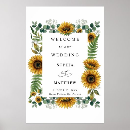 Rustikales Sonnenblumen-Hochzeitsposter Poster (Vorne)