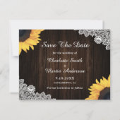 Rustikales Sonnenblumen-Hochzeitssemble-Foto Save  The Date (Rückseite)