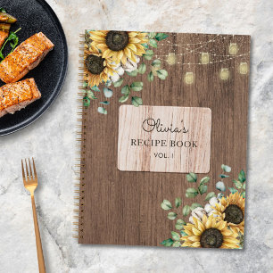 Rustikales Sonnenblumen-Holz-Lichterketten-Rezeptb Notizblock