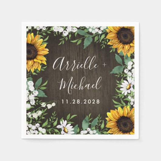 Rustikales Sonnenblumen Land Daisy Wedding Napkins Serviette (Vorderseite)