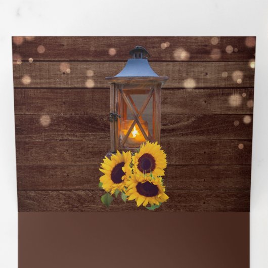 Rustikales Sonnenblumen-Laternenwetter Dreifach Gefaltete Einladung (Innen Erste Seite)