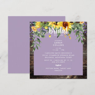 Rustikales Sonnenblumen-Lavendel-Brautparty Einladung