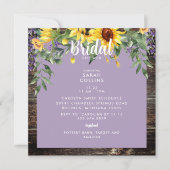 Rustikales Sonnenblumen-Lavendel-Brautparty Einladung (Vorderseite)