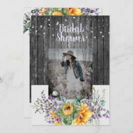 Rustikales Sonnenblumen Lavendel Foto Brautparty Einladung