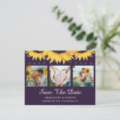 Rustikales Sonnenblumen Lila Burlap Wedding Foto Save The Date (Stehend Vorderseite)