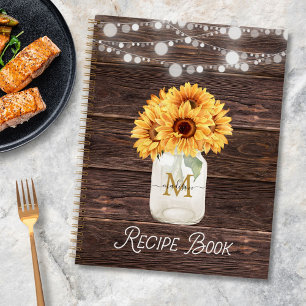 Rustikales Sonnenblumen-Mason-Glas-Holz-Rezept-Koc Notizblock