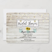 Rustikales Sonnenblumen Mason Jars & Lights Brautp Einladung (Vorderseite)