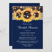 Rustikales Sonnenblumen Navy Blauer Brautparty Einladung (Vorne/Hinten)