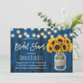 Rustikales Sonnenblumen Navy Blue Wood Brautparty Einladung (Stehend Vorderseite)