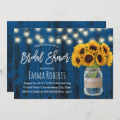 Rustikales Sonnenblumen Navy Blue Wood Brautparty Einladung (Vorne/Hinten)