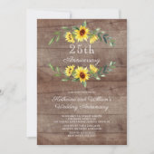 Rustikales Sonnenblumen-Party zum 25. Jahrestag Einladung (Vorderseite)