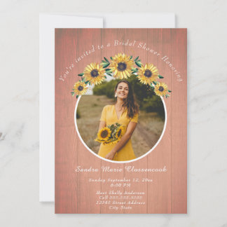 Rustikales Sonnenblumen Peach Wood Wedding Brautpa Einladung