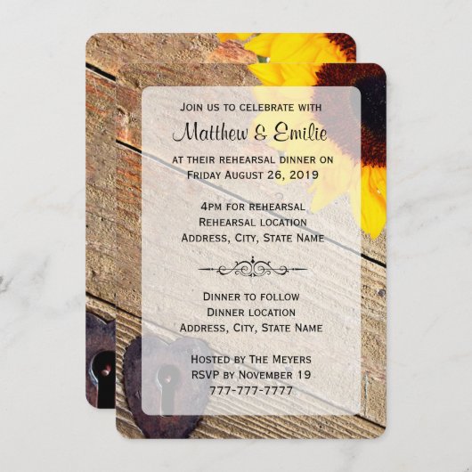 Rustikales Sonnenblumen Probe Abendessen Einladung (Vorne/Hinten)