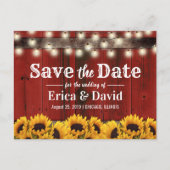 Rustikales Sonnenblumen Rotes Barnholz Save the Da Ankündigungspostkarte (Vorderseite)