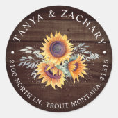 Rustikales Sonnenblumen | RÜCKSENDEADRESSE Runder Aufkleber (Vorderseite)