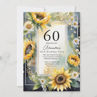 Rustikales Sonnenblumen-Script 60. Geburtstag Einladung